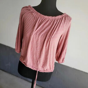 Free Kisses from Macy's Juniors Size Large Striped Mauve Tie Front Top EUC